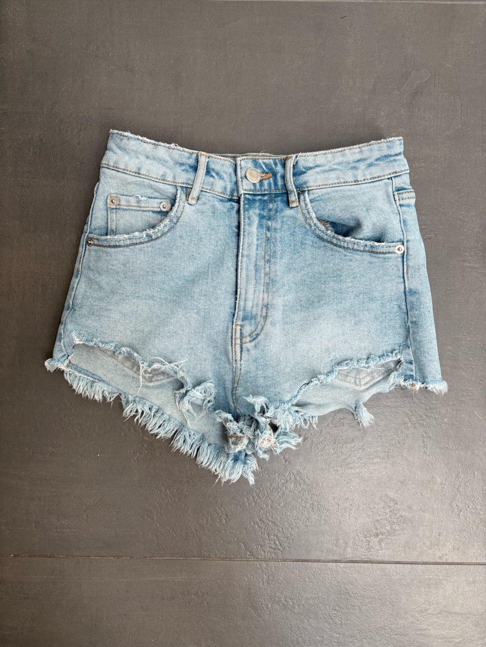 Zara Light Blue Frayed Denim Shorts